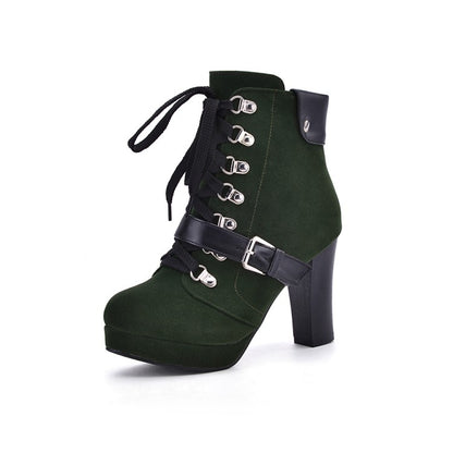 Women Lace Up Platform High Heel Short Boots