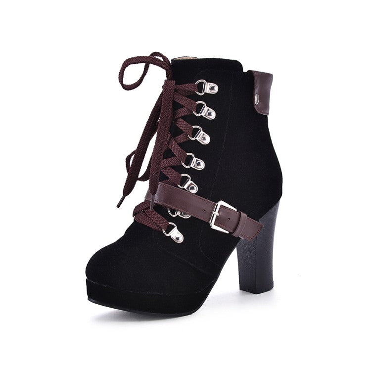 Women Lace Up Platform High Heel Short Boots