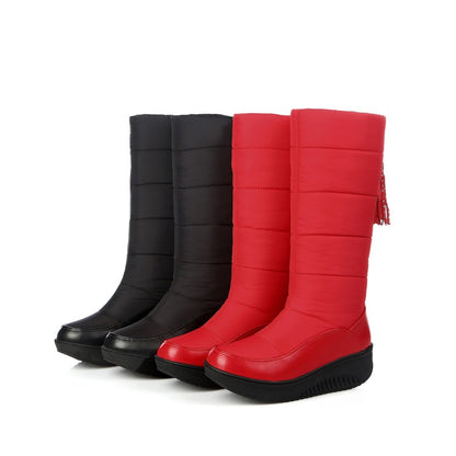 Women Wedge Heels Tassel Winter Down Mid Calf Snow Boots