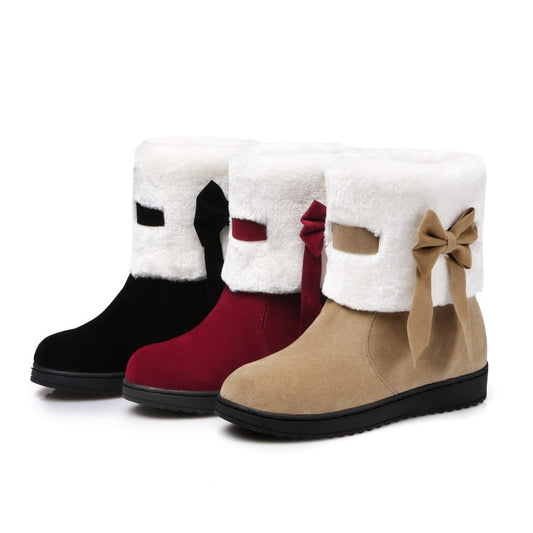 Women Winter Bowtie Short Snow Boots