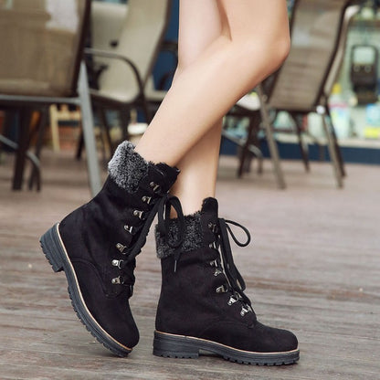 Women Lace Up Low Heels Short Boots