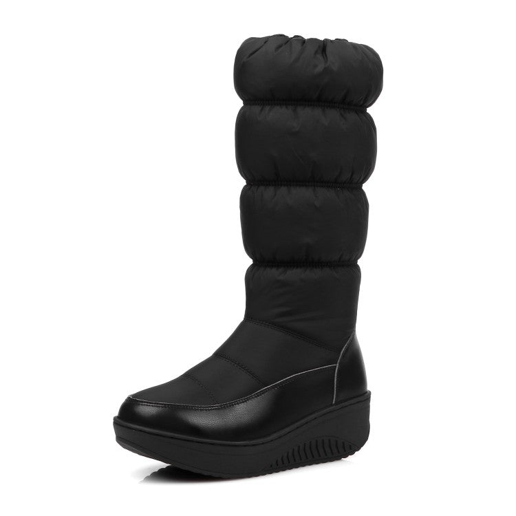 Women Wedge Heels Winter Down Mid Calf Snow Boots