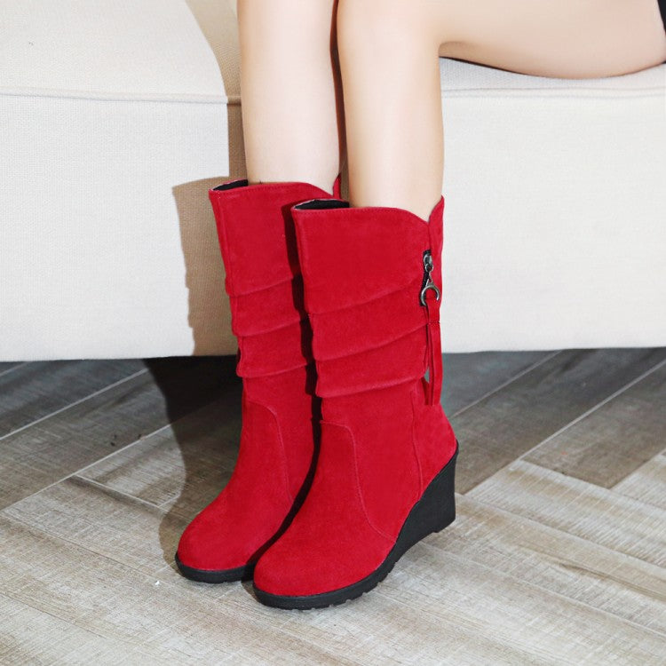 Women Wedge Heel Mid Calf Boots