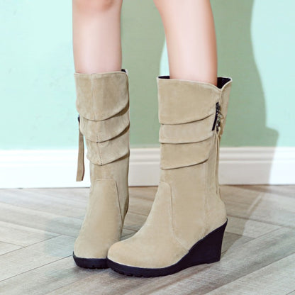 Women Wedge Heel Mid Calf Boots