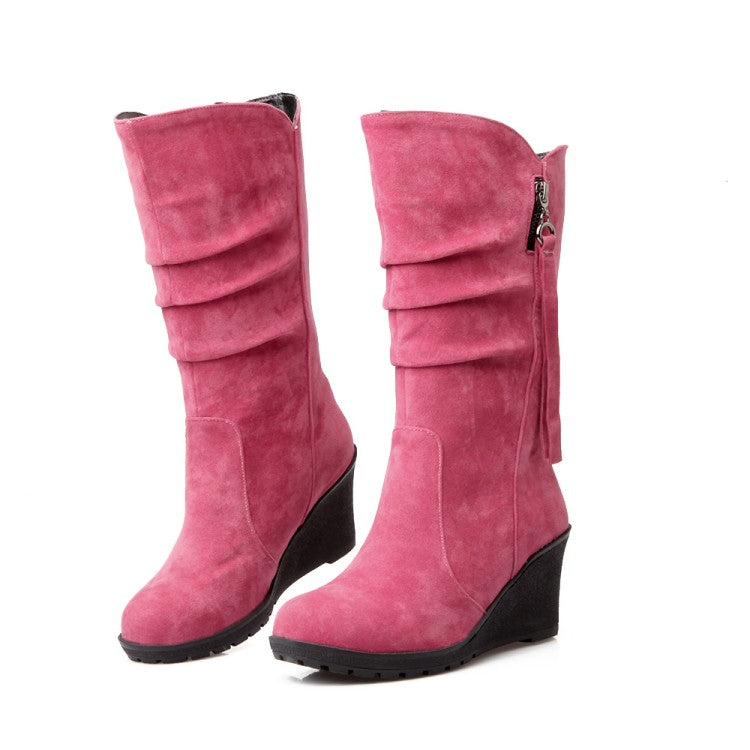 Women Wedge Heel Mid Calf Boots