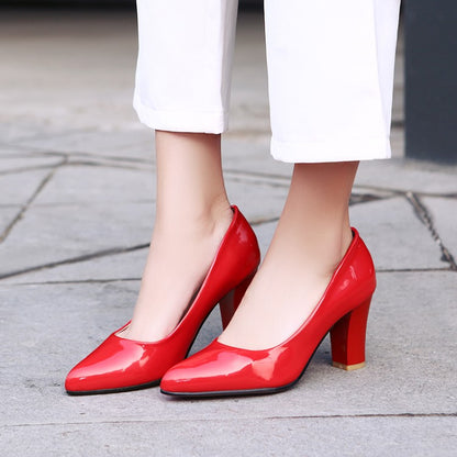 Women Pointed Toe Block Heels Pumps