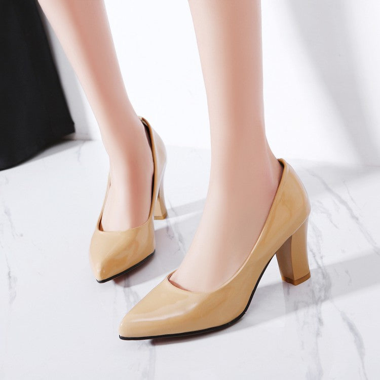 Women Pointed Toe Block Heels Pumps