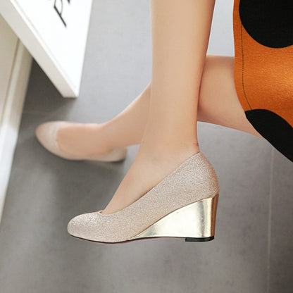 Women Pumps Sequined Wedge Heels Shoes