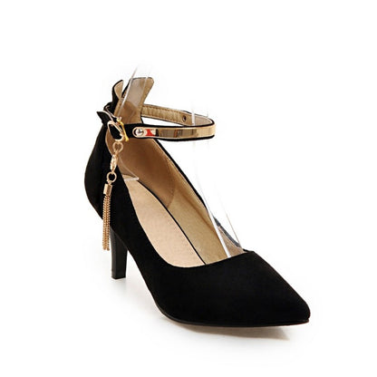 Pointed Toe Metal Ankle Strap Women High Heels Stiletto Pumps