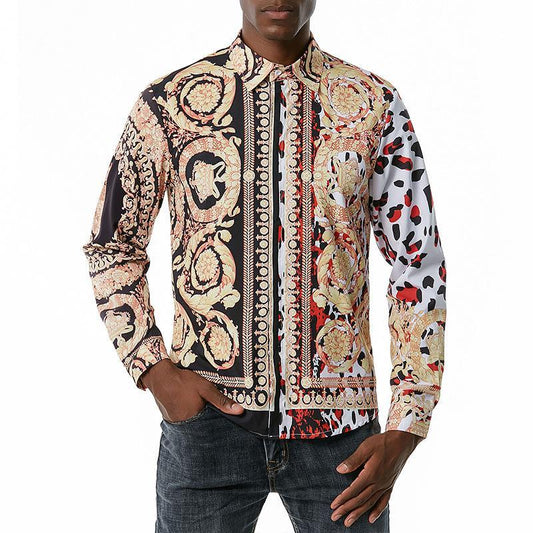 Men's 3D Button Royal Style Leopard Print Printing Long Sleeves Casual Shirts