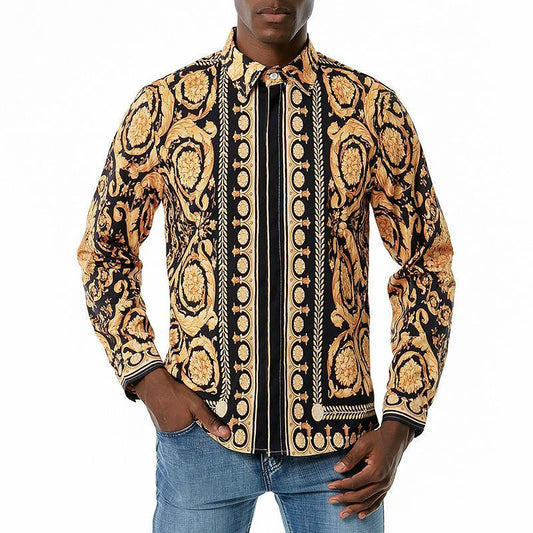 Men's 3D Button Royal Style Printing Long Sleeves Casual Shirts