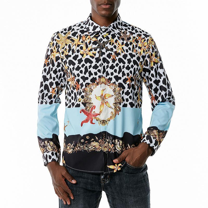 Men's 3D Button Royal Style Leopard Print Printing Long Sleeves Casual Shirts