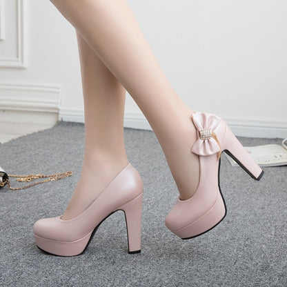 Women Rhinestone Chunky Platform Pumps High Heels Shoes