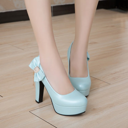 Women Rhinestone Chunky Platform Pumps High Heels Shoes