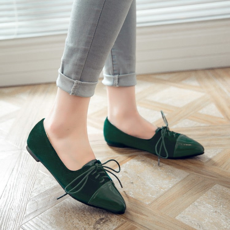 Women Lace Up Pointed Toe Flats Shoes