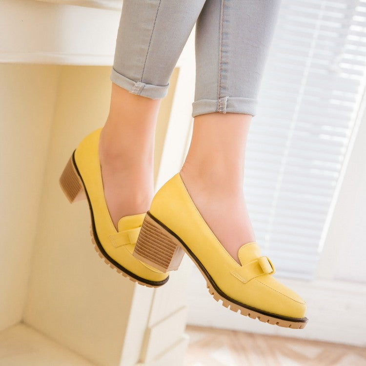 Women Bow High Heels Chunky Pumps Shoes