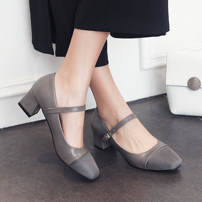 Women Square Toe Mary Jane Block Heels Pumps