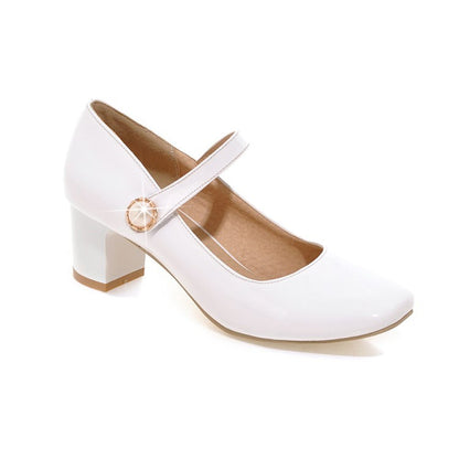 Women Mary Jane with Pearl Block Heels Pumps