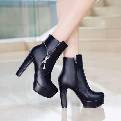 Women Chunky High Heel Short Boots