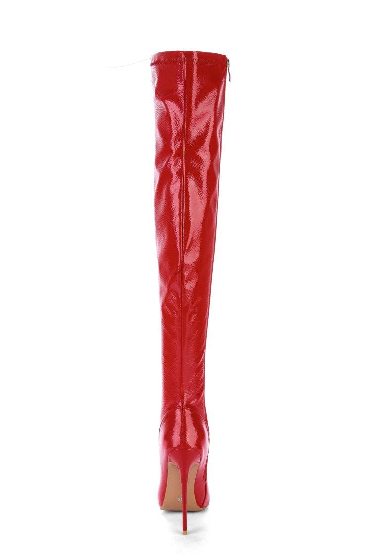 Women Patent Leather Pointed Toe Stitching Side Zippers Stiletto Heel Over the Knee Boots