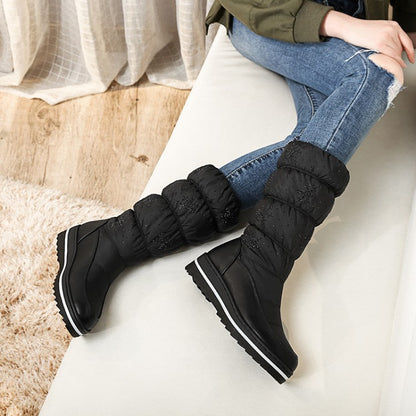 Women Heels Water Proof Winter Down Mid Calf Snow Boots