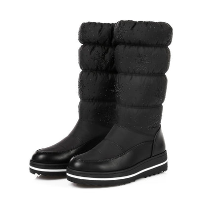 Women Heels Water Proof Winter Down Mid Calf Snow Boots