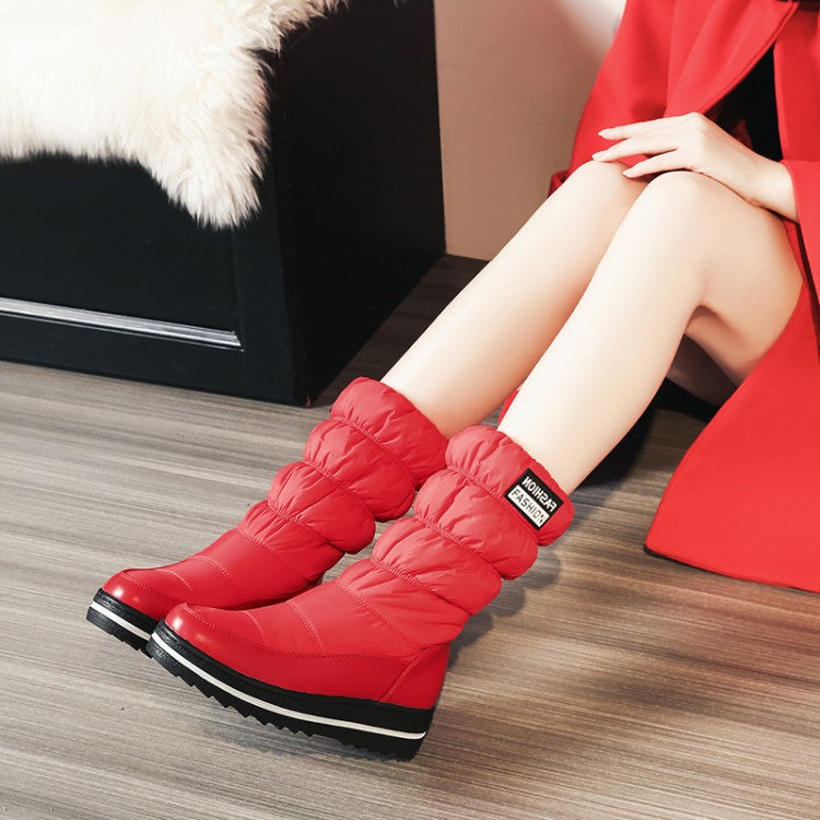 Women Wedges Heels Winter Down Mid Calf Snow Boots