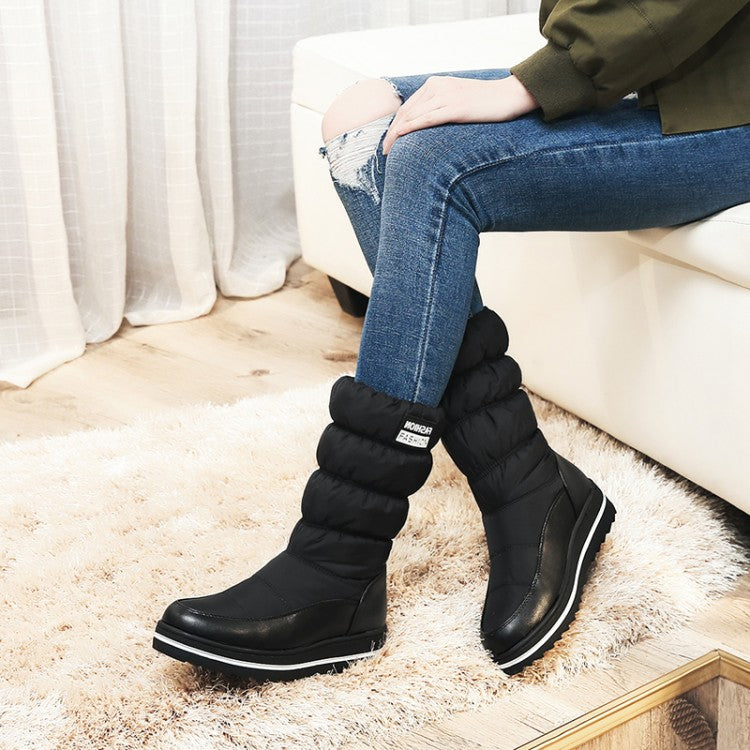 Women Wedges Heels Winter Down Mid Calf Snow Boots