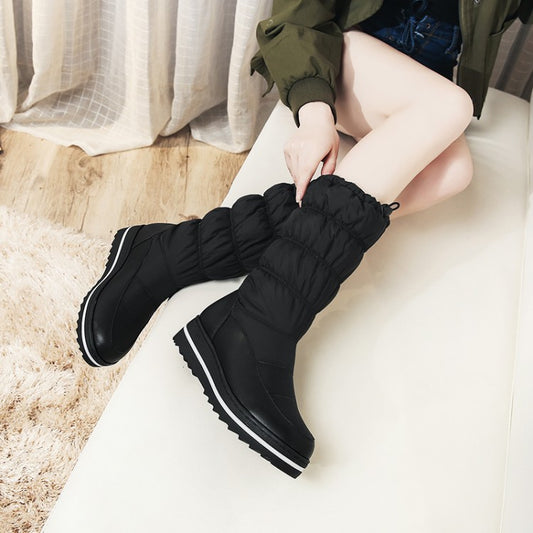 Women Platform Wedge Heels Winter Down Mid Calf Snow Boots