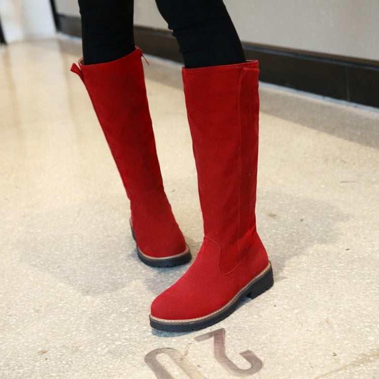Women Suede Mid Heels Knee High Boots