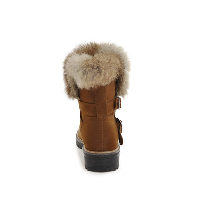 Women Buckle Belt Low Heel Short Snow Boots