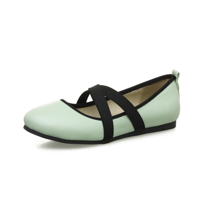 Women Solid Color Round Toe Cross Strap Flat Shoes