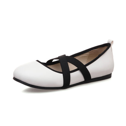 Women Solid Color Round Toe Cross Strap Flat Shoes