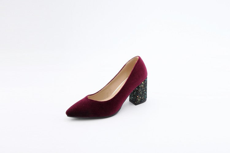 Suede Pointed Toe Heel High Heel Block Heel Pumps