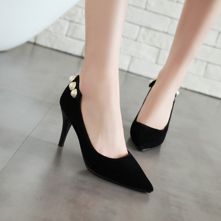 Pointed Toe Pearl Women High Heels Stiletto Pumps