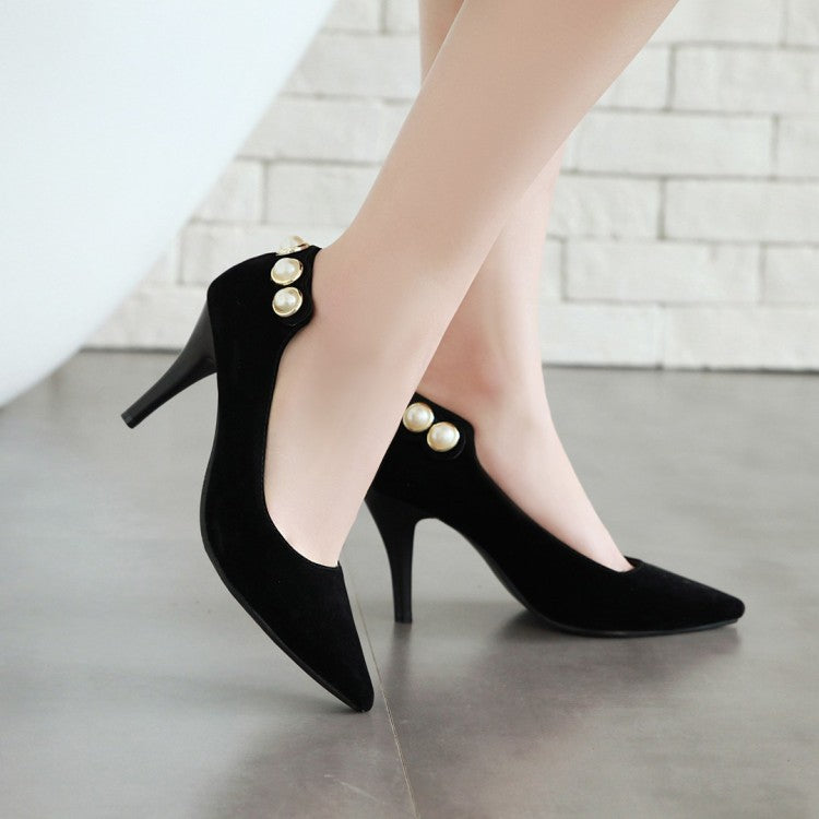 Pointed Toe Pearl Women High Heels Stiletto Pumps