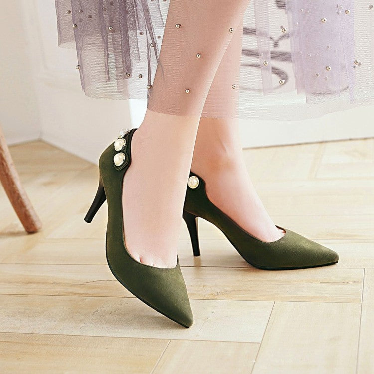 Pointed Toe Pearl Women High Heels Stiletto Pumps