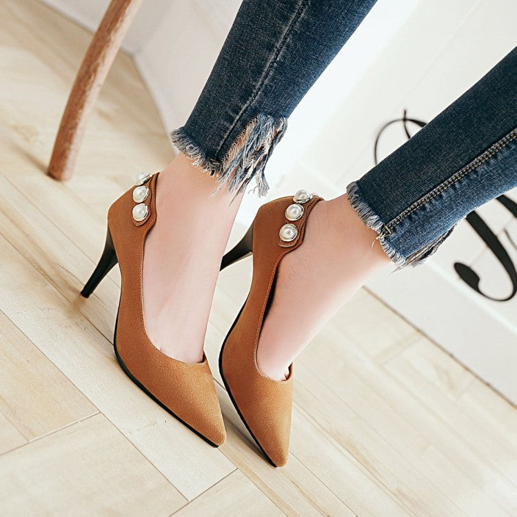 Pointed Toe Pearl Women High Heels Stiletto Pumps