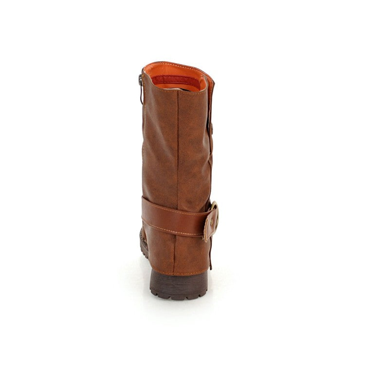 Women Buckle Belt Motorcycle Boots