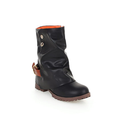 Women Buckle Belt Motorcycle Boots