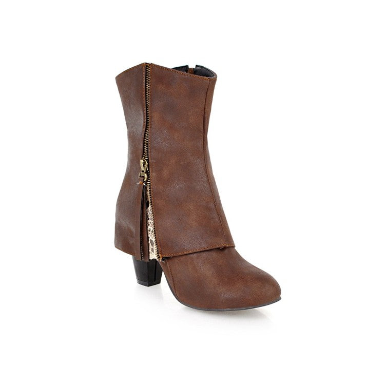 Women High Heel Zipper Mid Calf Boots