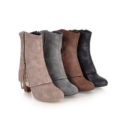 Women High Heel Zipper Mid Calf Boots