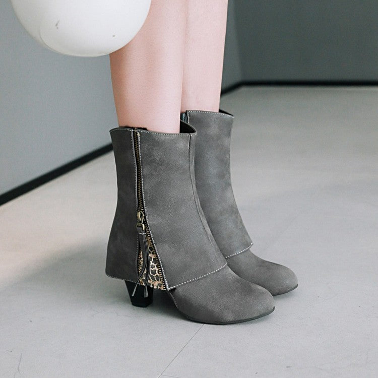 Women High Heel Zipper Mid Calf Boots