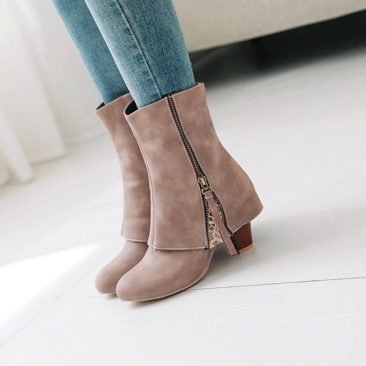 Women High Heel Zipper Mid Calf Boots