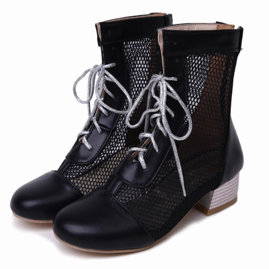 Women Hollow Out Block Heels Short Boots