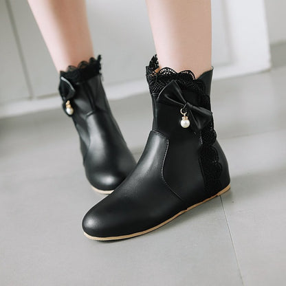 Women Bowtie Wedges Heel Short Boots