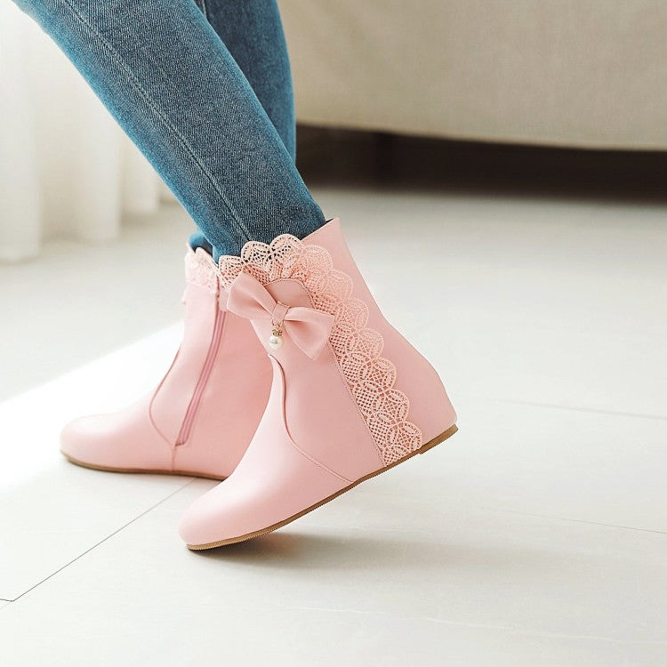 Women Bowtie Wedges Heel Short Boots