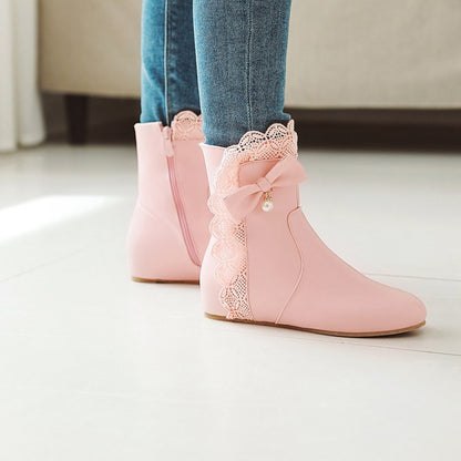 Women Bowtie Wedges Heel Short Boots