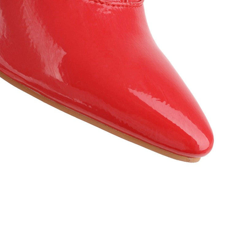 Women Patent Leather Pointed Toe Stitching Over the Knee Stiletto Heel High Boots