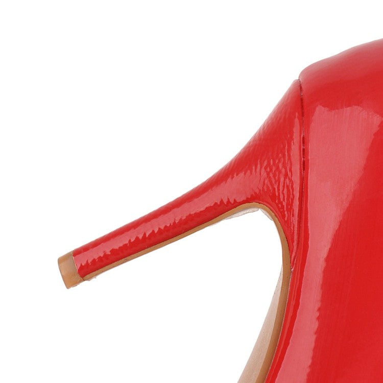 Women Patent Leather Pointed Toe Stitching Over the Knee Stiletto Heel High Boots